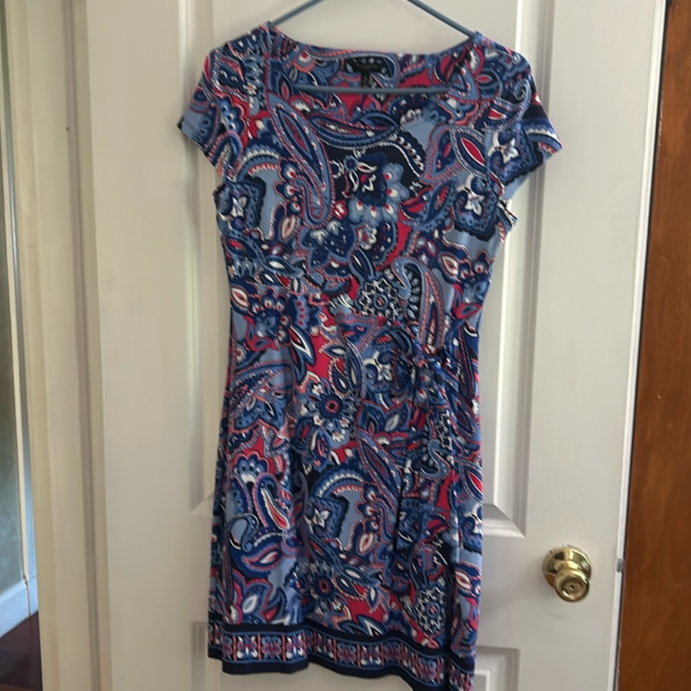 Talbots size medium petite Paisley blue dress